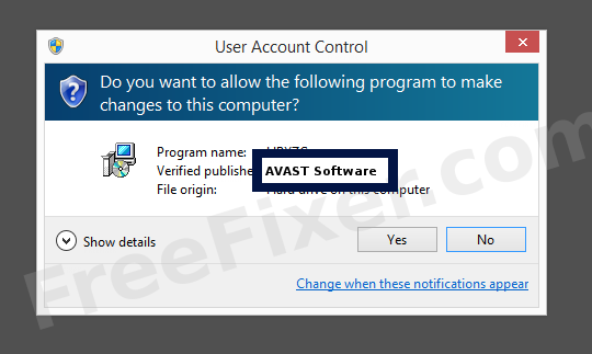 Screenshot where AVAST Software appears as the verified publisher in the UAC dialog